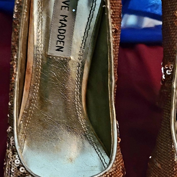 Steve Madden High Heels glitter and Golden chrome color size 6.5 used. - Picture 6 of 16
